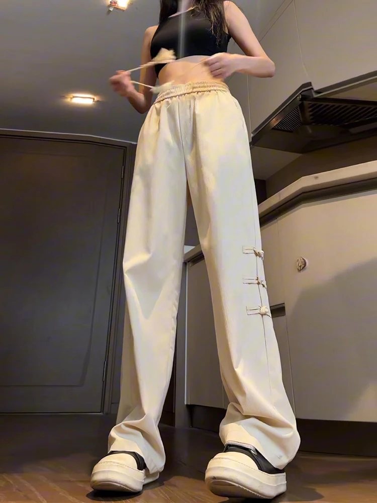 

Новые китайские легкие мужские летние брюки из ледяного шелка в стиле дзен, повседневные, струящиеся, с высокой талией, свободного кроя, прямые штанины