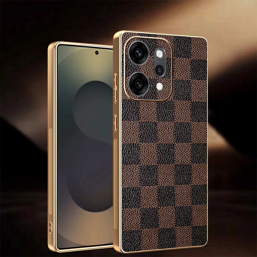 Custodia in pelle Busine Sle per Oppo Reno 14 13 9 8 F Pro + Retro High-end Leopard Scacchiera Modello TPU Antiurto Proteggi la copertura