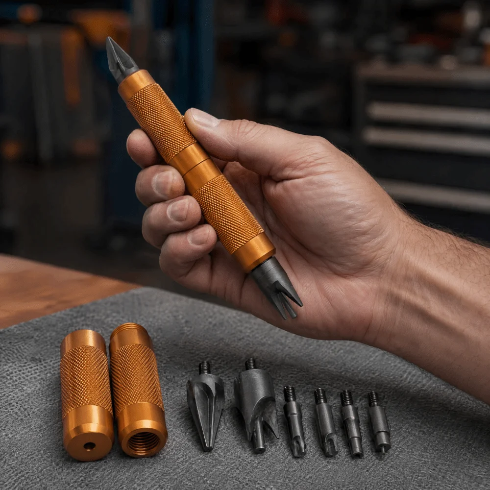 Aluminum Alloy Case Chamfer Deburring Hand Tool with Internal External Reamers and Anti Slip Handle, for Removing Crimps