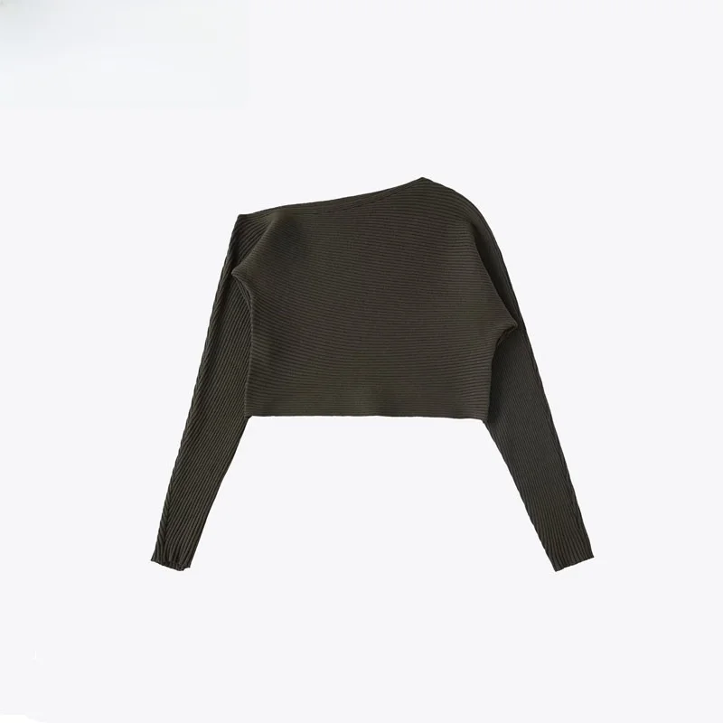 

Autumn New Women's Faion Slim Fit Long Sve Knitted Asymmetrical Street Sle Polyester Fiber Warm ort Length Top
