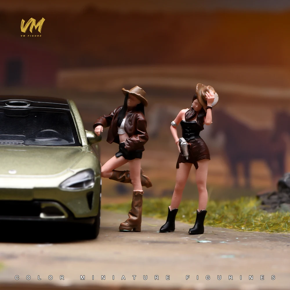 Bemalte 1/64 1/43 1/24 1/18 Maßstab Western Cowboy Stil Coole Dame Weibliche Szene Figur Puppen Modell Unbemalt Für Autos Fahrzeuge