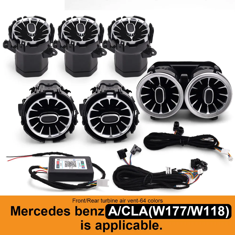 64 Kleuren Omgevingsverlichting App Bediening Voor Mercedes Nenz A-Klasse/ClA W177 W118 C118 2019 2020 2021-25 Led Auto Ventilatieopeningen Turbine