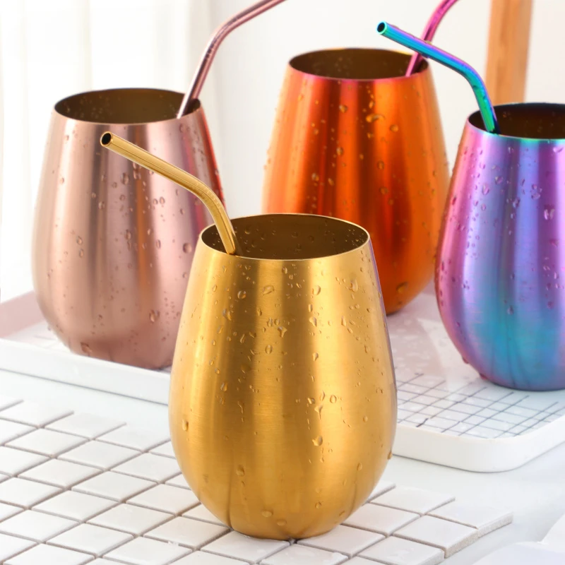 2pc 500ml Stainless Steel Beer Wine Cup Rose Gold Beer Tumbler Cocktail Juice Milk Metal Drinking Mug for Bar Outdoor Drinkware