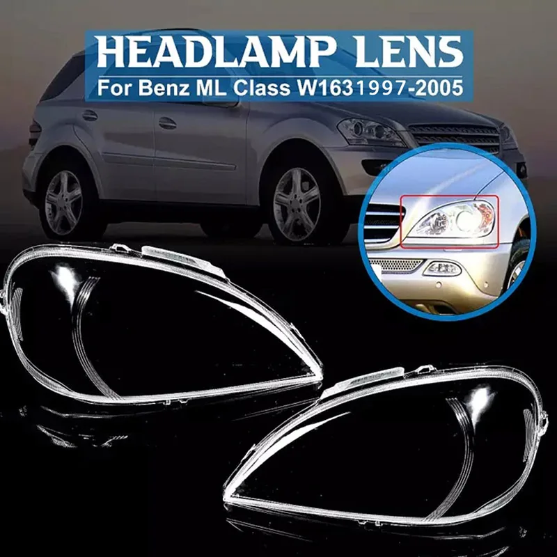 Left+Right for Mercedes-Benz ML-Class W163 1997-2005 ML320 ML350 Headlight Lens Cover Head Light Lamp Shade Shell Cover