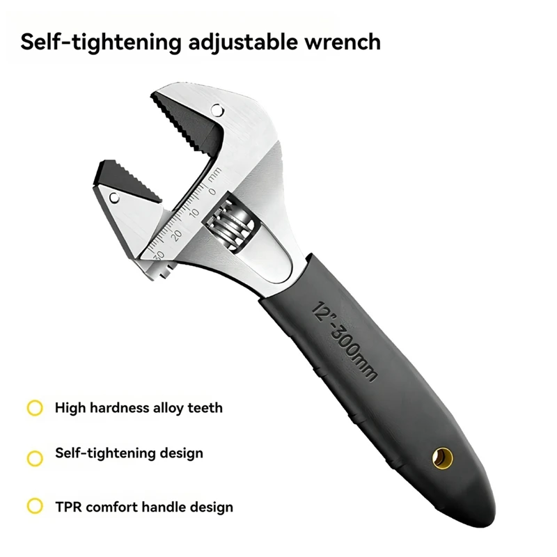 Ratchet Adjustable Wrench Self-Tightening Adjustable Wrench Multi-Function Large Opening Bathroom Wrench