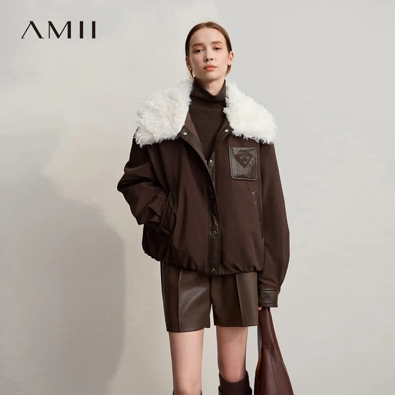 Amii Down Coats For Woman 2025 Winter New Casual Warm Patchwork Versatile Down Jacket Women's Long Sleeves Loose Top 12544075