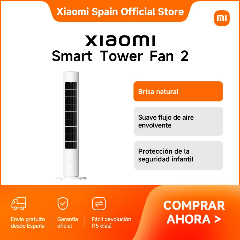 Oficial | Xiaomi Smart Tower Fan 2, Brisa natural, Suave flujo de aire envolvente, Protección de la seguridad infantil, Conexión inteligente