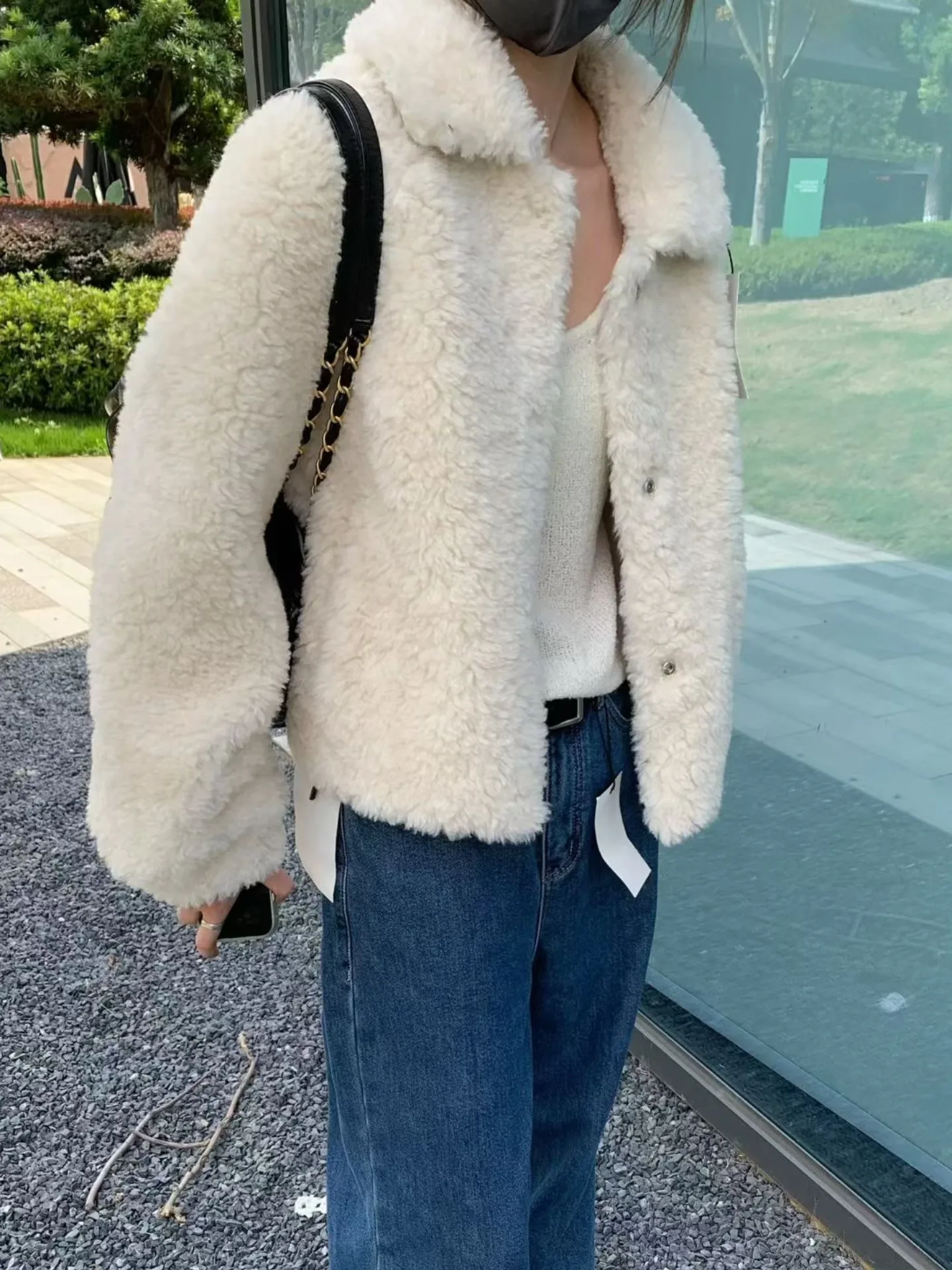 خريف شتاء 2025 الكورية Sle المرأة معطف الفرو طوق زر واحد الجلود والفراء متكاملة صديقة للبيئة الفراء ملابس خارجية