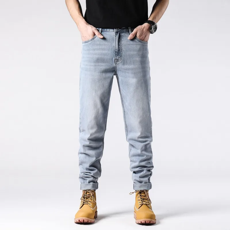 Straight Jeans Tall Guys Students Casual Plus Size 40 Loose Stretched Classic Extra Long Pants Overlong Lengthen Denim Trousers