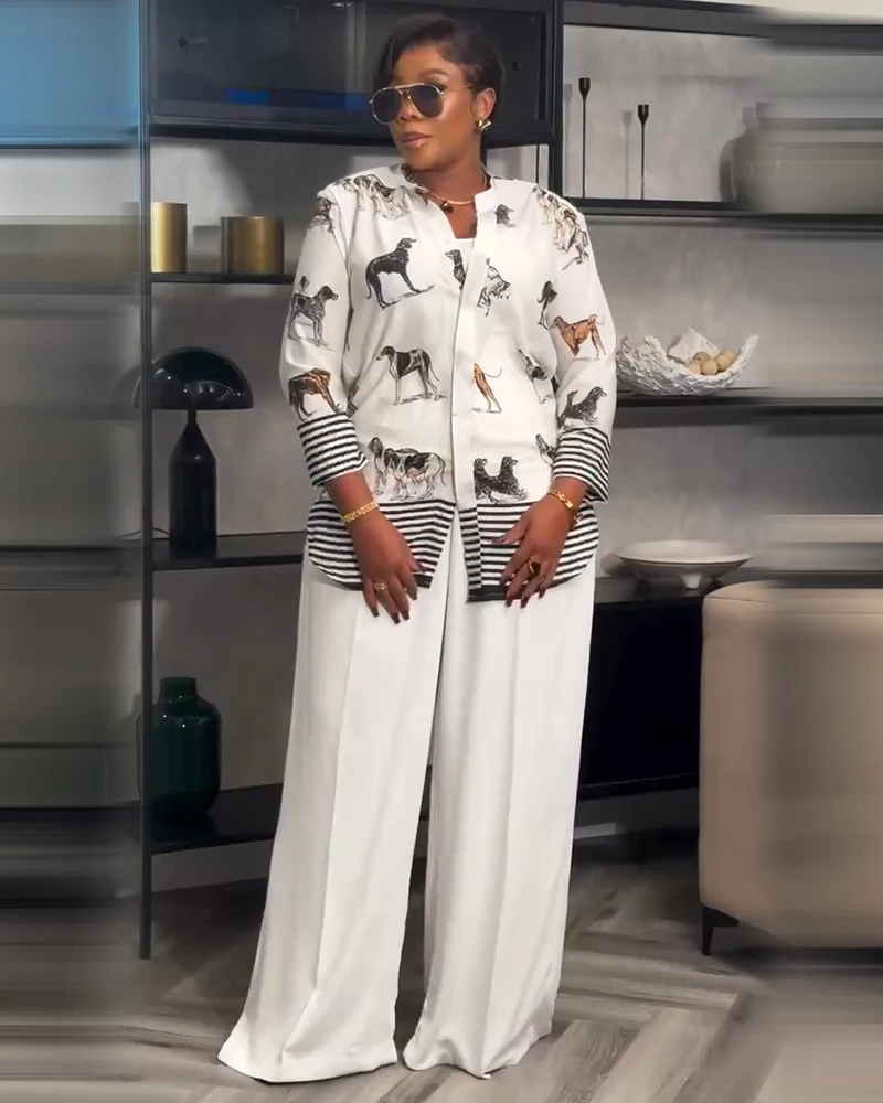 Fashion Women New Two Piece Sets Elegant Summer Floral Print Lapel Single Breasted Tops Wide Leg Pants Outfits Casual Streetwear