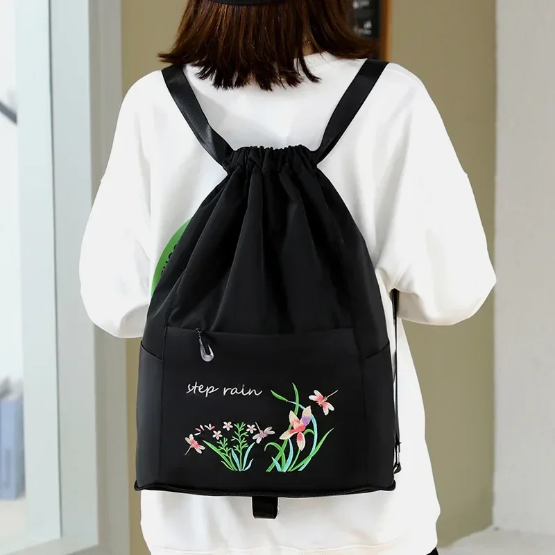 Women Floral Printed Backpack Casual Drawstring Folding Rucksack Fashion Waterproof Nylon Bag Large Capacity Mochila 2023