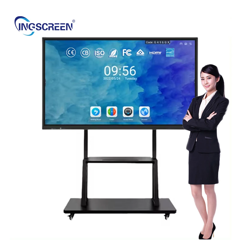 

INGSCREEN 55 65 75 Inch 4K Android 14 Interactive Smart Board Multi-Touch With 48MP Camera Interactive Whiteboard For Education