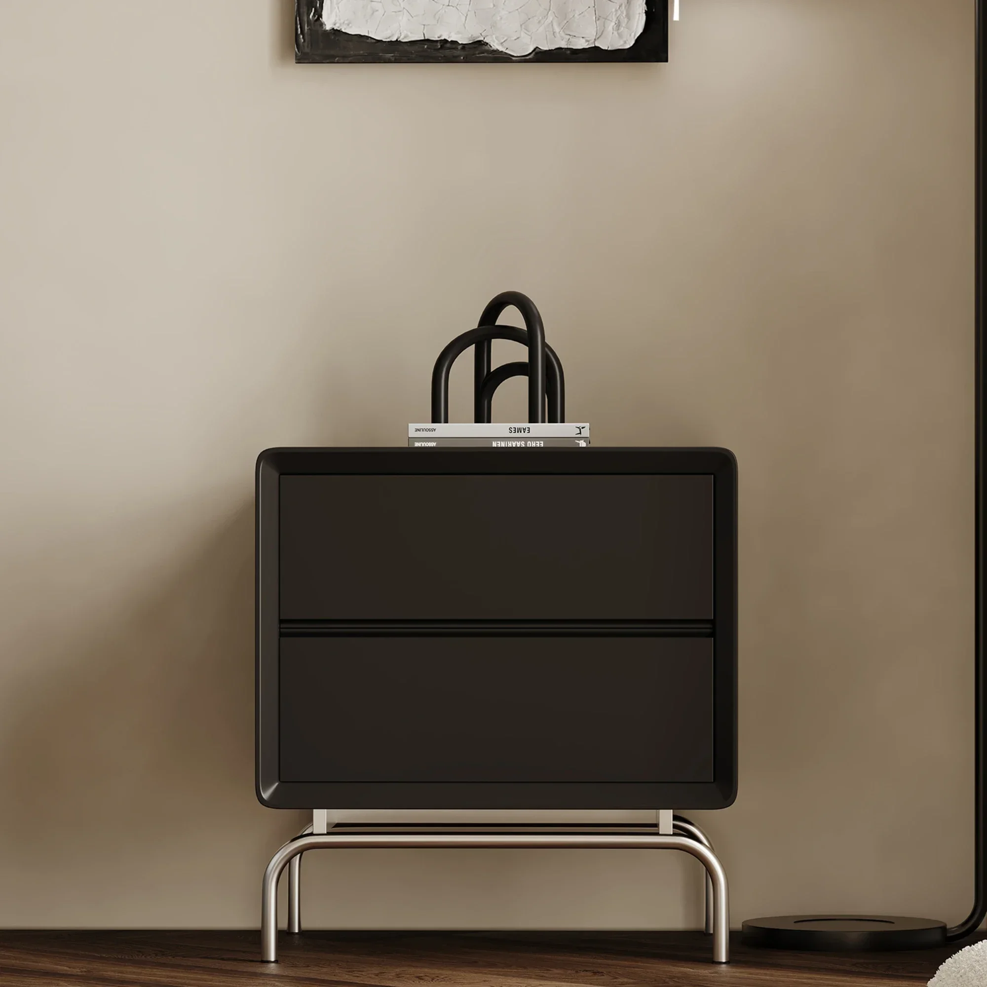 Modern Light Luxury Bedroom Bedside Table Simple Black Creative Small Apartment Storage