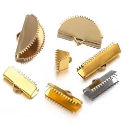 10~20pcs Stainless Steel Gold Plated Ribbon Leather Bay Buckle Satin Ribbon Cord Connector for DIY Jewelry Making Supplies Bulk
