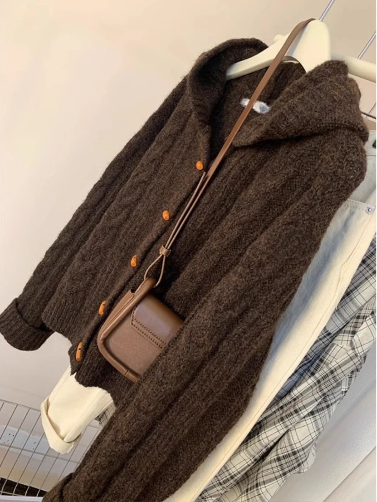 Solid Twist Hooded Sweater Coats For Women Autumn New Single Breasted Loose Warm Knitted Cardigans Japanese Retro Female Tops