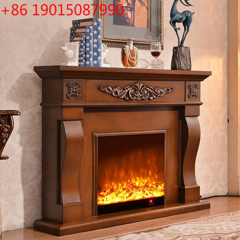 

1/1.2/1.5 European Fireplace TV Cabinet American Solid Wood Furniture Heating Fireplace White, Dark Mantel
