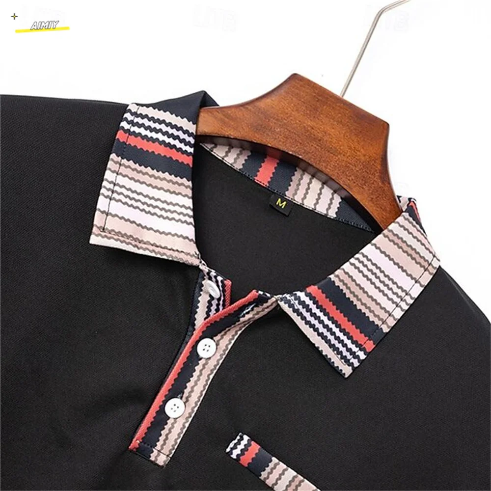 Men\'s Polo Shirt Button Up Polos Casual Sports Lapel Short Sleeve Fashion Color Block Patchwork Summer Regular Fit Polo Shirt