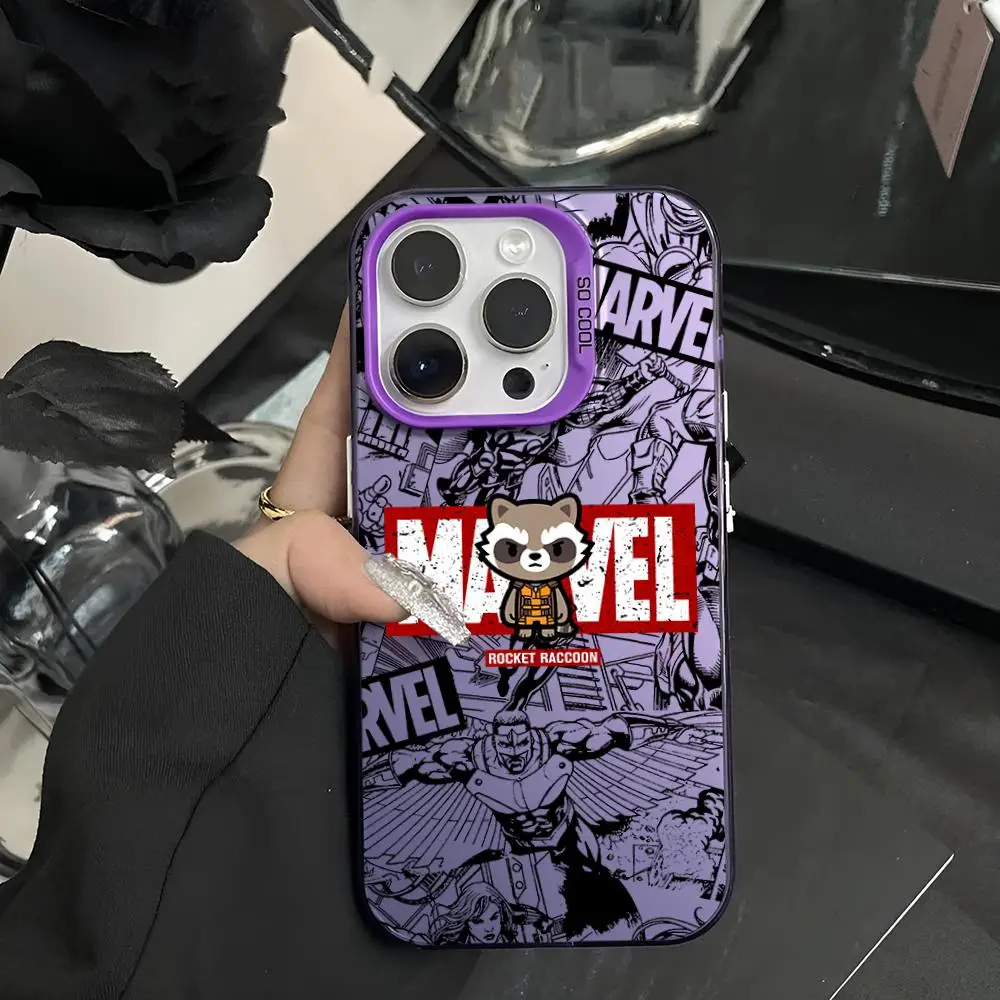 Marvel Spiderman Groot Phone Case Matte Colored Silver For iPhone 15 14 13 12 11 Pro Max Plus XS X Purple Hard Cover