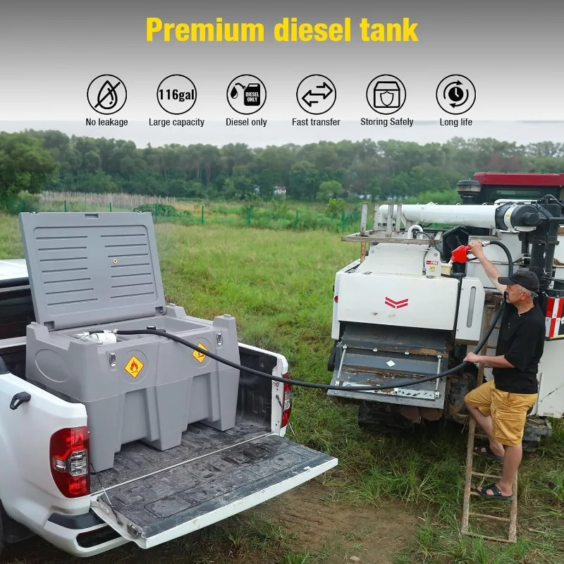 Diesel Transfer Tank 116 Gallon, with 10.6 GPM Fast Flow Rate 12V DC Transfer Pump,19.7 ft Power Cord Portable Diesel