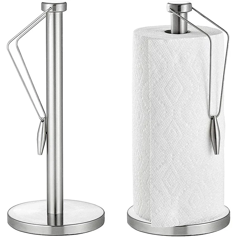

Stainless Steel Free-Standing Kitchen Roll Holder with Plastic Wrap Dispenser & Multipurpose Tissue Storage Rack