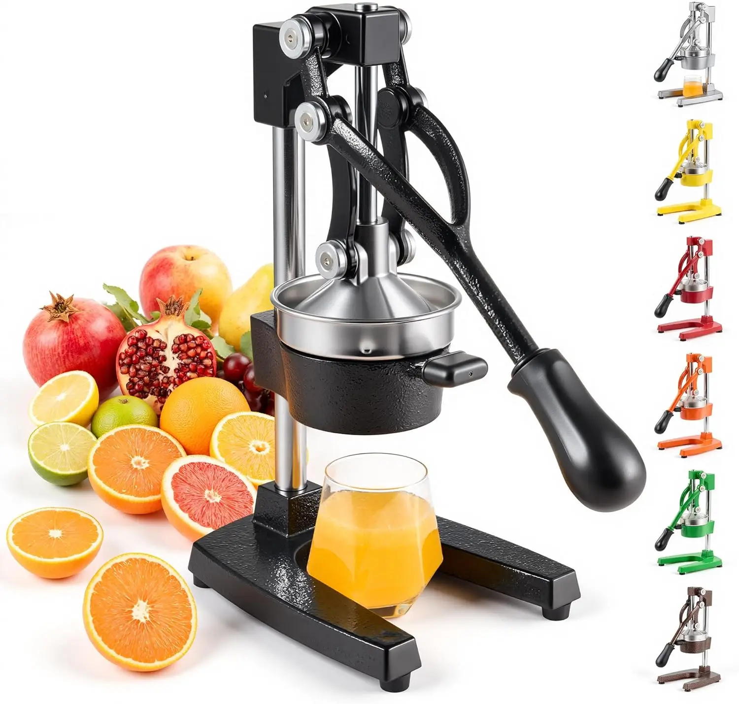 

Manual Citrus Juicer, Cast Iron Orange Juicer, Heavy Duty Juice Press with Removable Strainer, for Lemon Pomegranate, Black