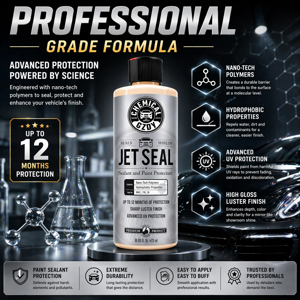 Jet Seal Car Paint Sealant 16 fl oz, Polymer Paint Protectant, Hydrophobic Gloss & UV Protection