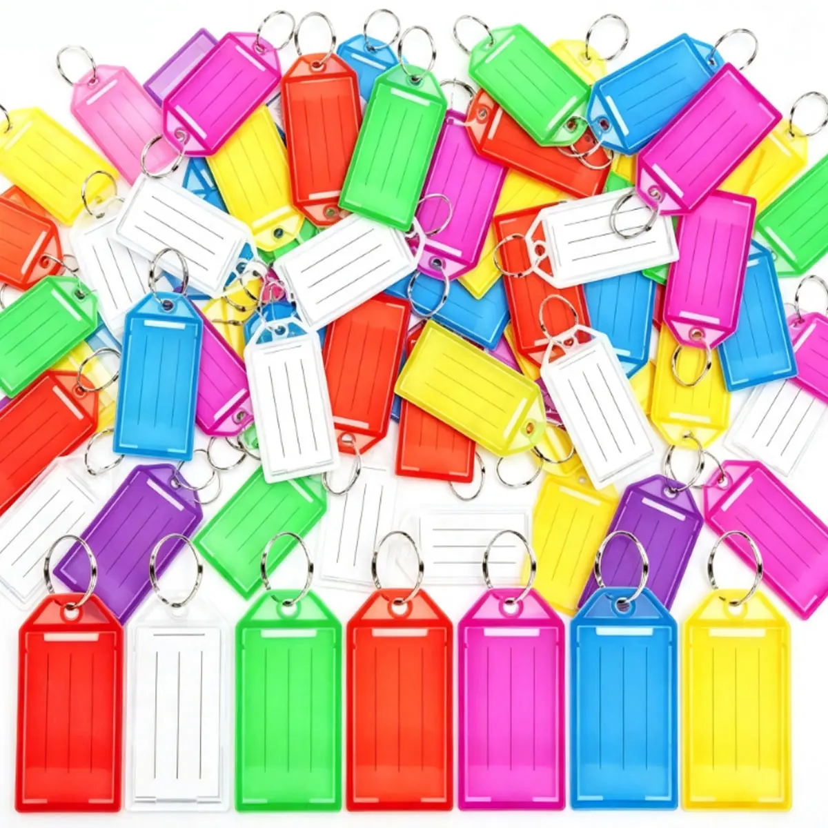 55Pcs Clear Flip-Top Key Tags in Mixed Colors – Double-Sided DIY Labels for Keychains, Travel Frequent Travelers ZSY