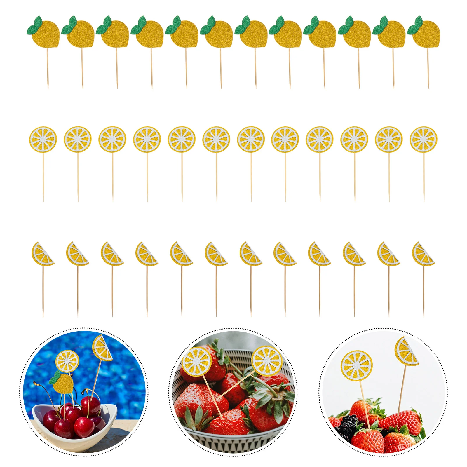 

36 Pcs Summer Cake Inserts Fruits Cupcake Decorations Decorate Wedding Supplies Bamboo Stick Picks Ornament Bride