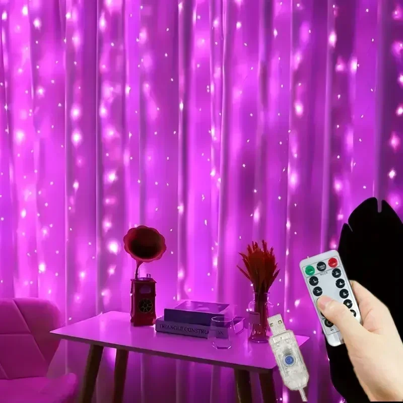 Home Decoration Garland Lights LED USB Curtain String Lights 8 Modes Fairy Christmas with Remote Control for Bedroom Wedding