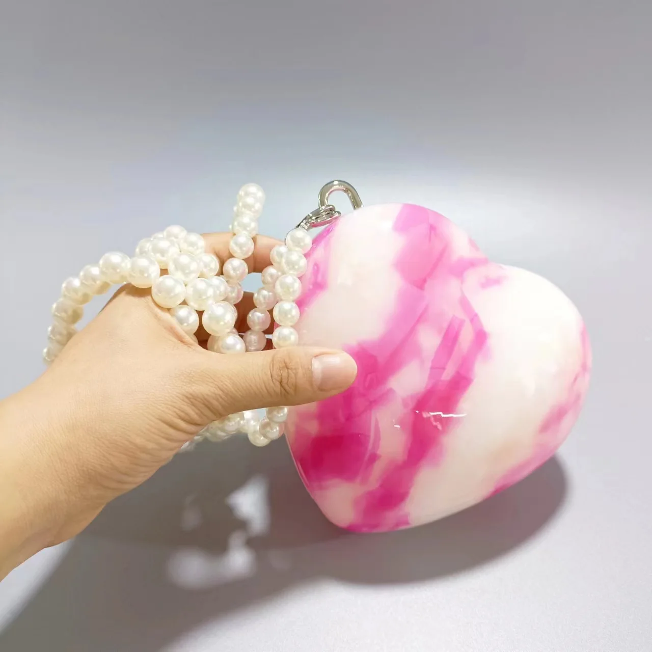 Trendy Wallet Designer Small Mini Heart Acrylic Evening Bag Luxury Women Marble Wedding Lady Clutch Purse Love Beach Handbags