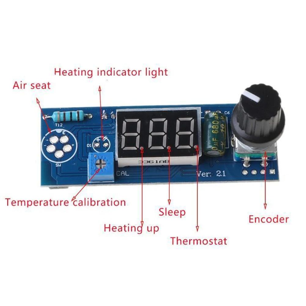 

PCB Board Attemperator 6.7x2.5x2.3cm Blue T12 Heating Indicator Light Digital Soldering Iron DIY Electrical