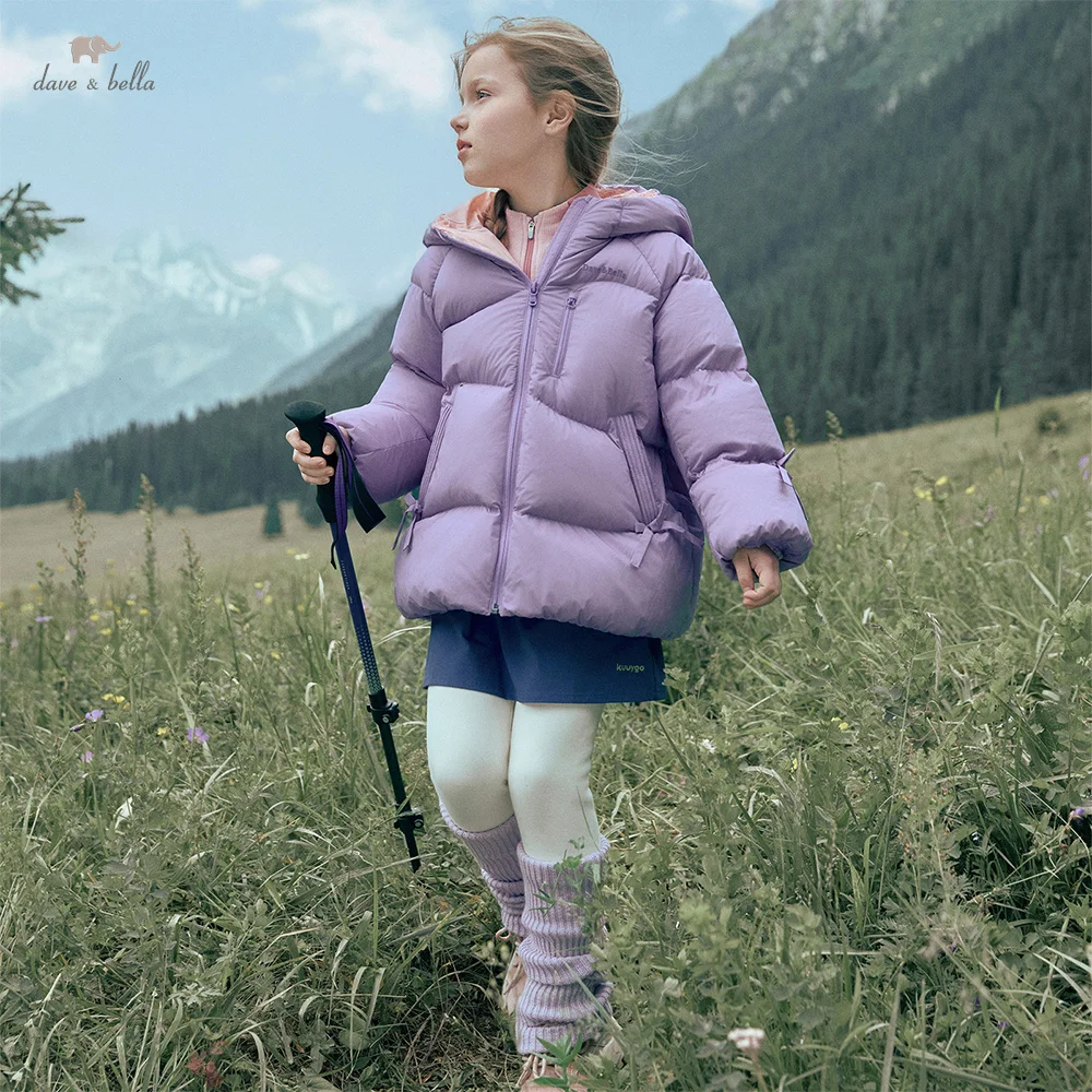 Dave Bella Girls Down Jacket Autumn Winter Children Plush Hooded White Duck Down Coat Outdoor Waterproof Kids Clothing DK4254391