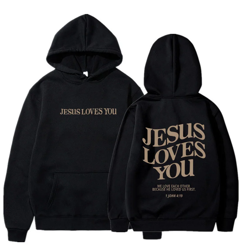 JESUS LOVES YOU Print Hoodies for Men Women Casual Long Sleeve Hooded Sweatshirts Hip Hop Harajuku Hoodie Y2k Men Tops Hoodie