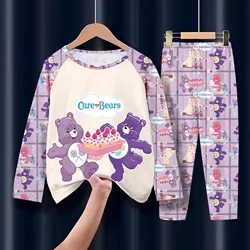 New Kawaii Miniso Rainbow Bear Children's Pajamas Spring Long Sleeve Thin Girls Milk Silk Pajamas Home Clothing Children Gifts