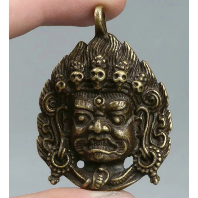 51Mm Curio Chinese Bronze Tantra Buddhism Mahakala Wrathful Deity Amulet Pendant