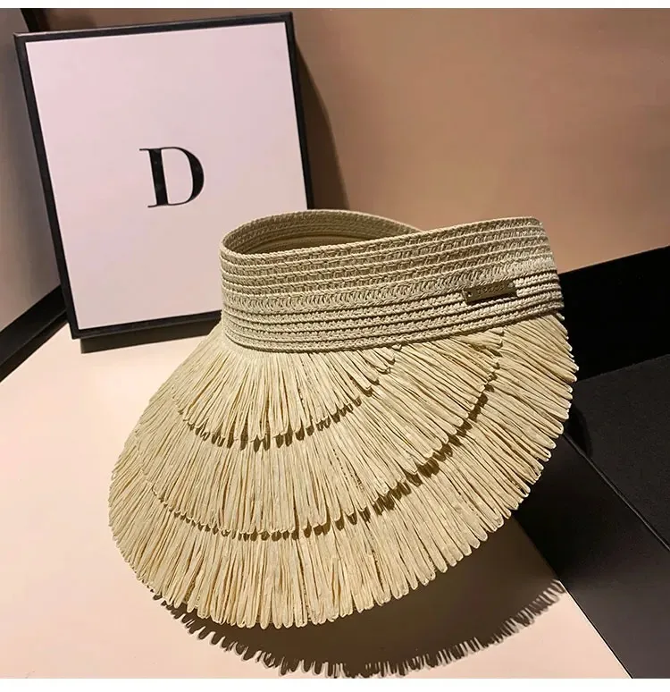 Neuer Designer-Mode-Marken-Sonnenhut mit Fransen, Strohhut für Damen, Sommer-Sonnenhut mit offenem Oberteil, Outdoor-Parma-UV-Schutz-Strandhut – Detail 6
