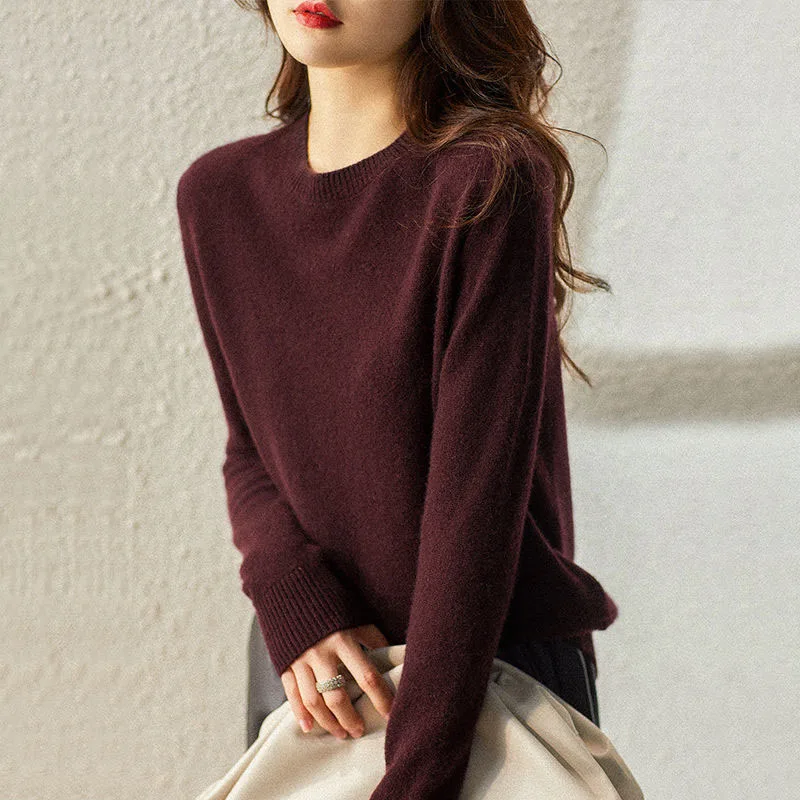 New Autumn Fashion Korean Edition Lazy Solid Color Round Neck Sweater Loose and Versatile Western Style Slimming Knitted Top