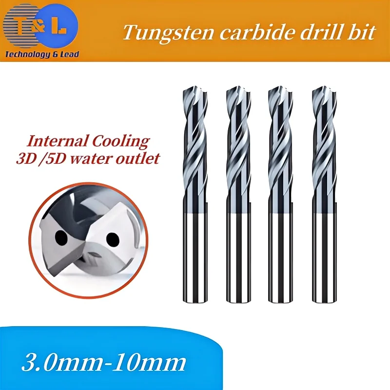

T&L Tungsten carbide bit 3/4/5/6/7/8/9/10mm Shank diameter 4 6 8 10 Internal cooling external cooling Coated drill CNC Tools