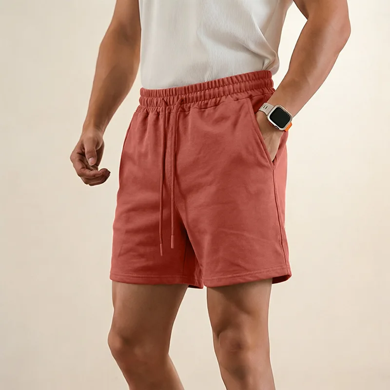 Summer Men's Solid Comfortable Cotton Casual Shorts for Running Gym Fitness Outdoor Workout Basketball Sports