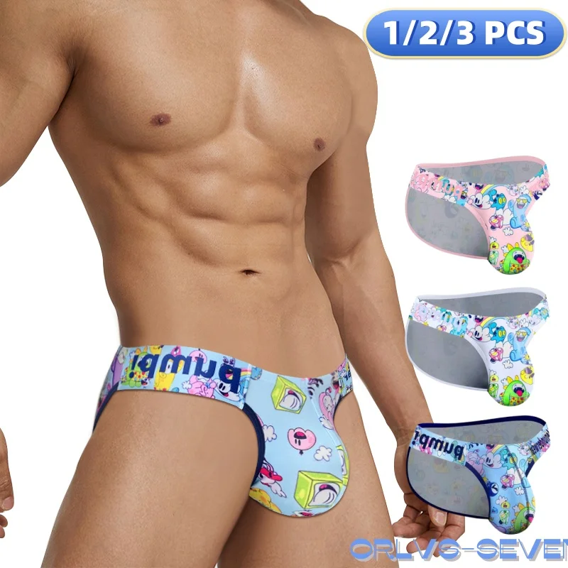 Men Underwear Modal Briefs Sexy Colorful Summer Patterns Bikini Man Anime Belt High Fork Horn Design Underpants Butt Lift MP296