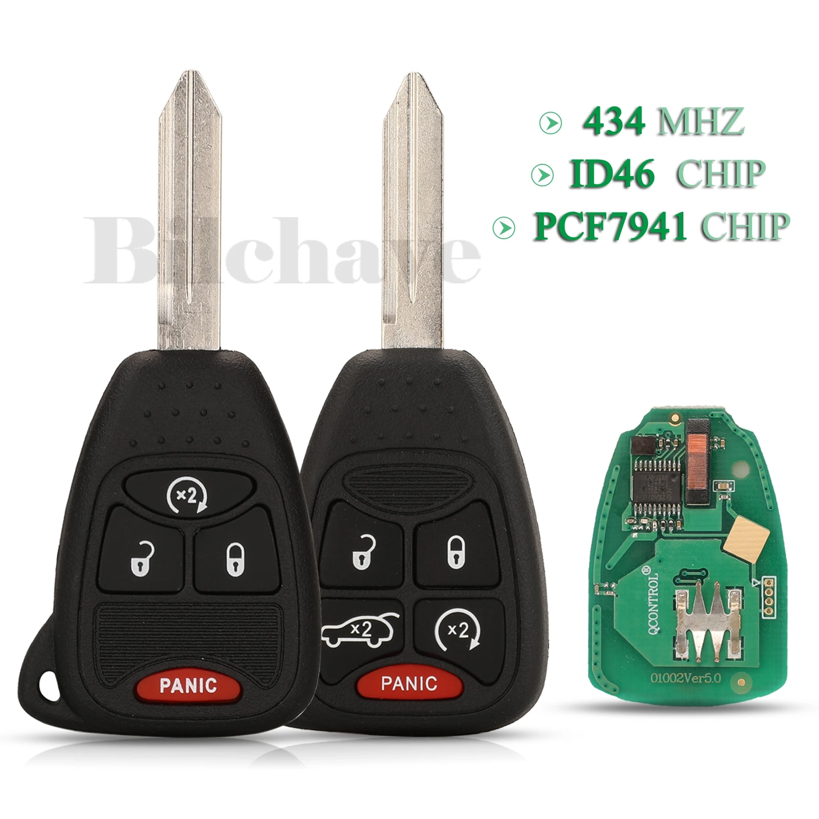 

jingyuqin 4/5 Buttons Smart Remote Car Key 434MHZ ID46 PCF7941 Chip Fob For Jeep/Chrysler/Dodg 300 200 Uncut Blade Replacement