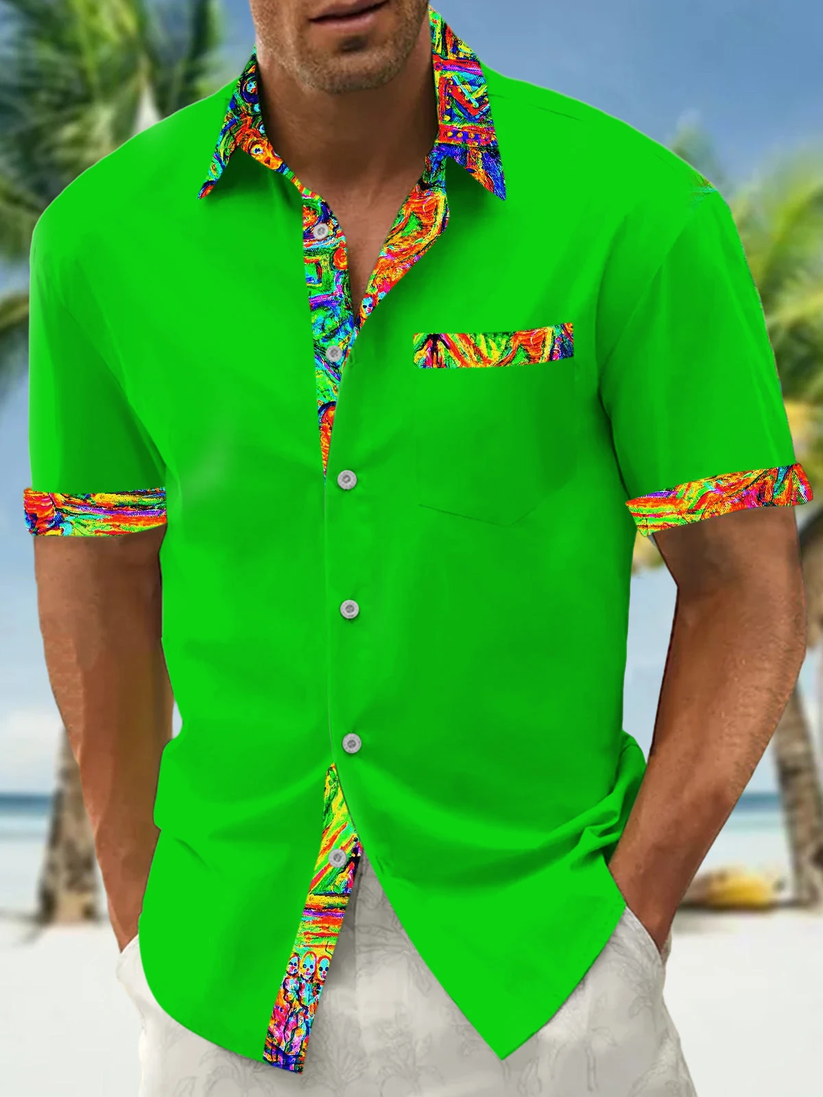 Retro Hawaiian Men's Shirt Coconut Tree Print Short Sleeve Top Fashionable Casual Shirt Beach Short Sleeve Button Outdoors Shirt