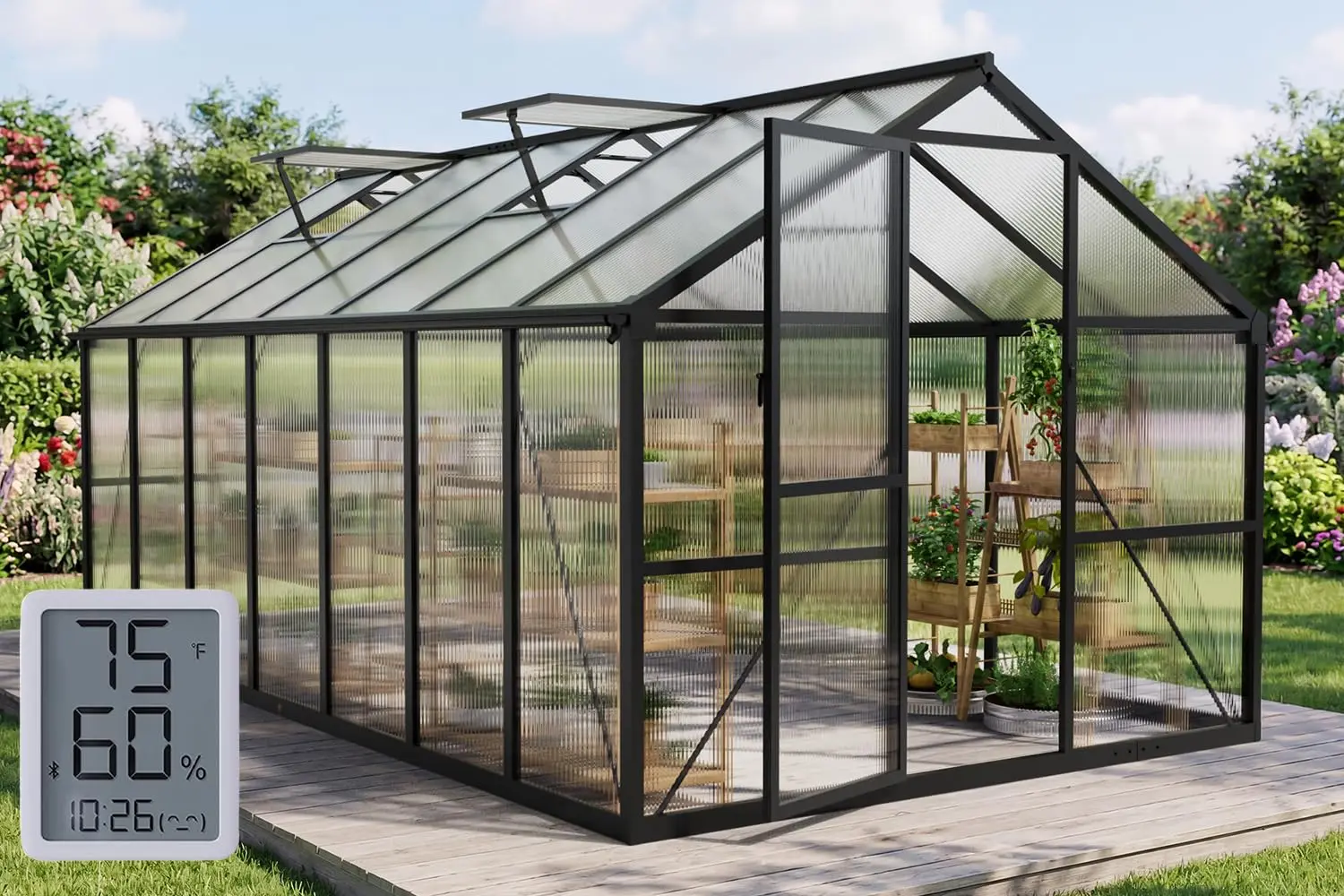 8x14 FT Greenhouse with Hygrometer, Windproof & UV Resistant, Outdoor Garden Plant Shelter, Customized