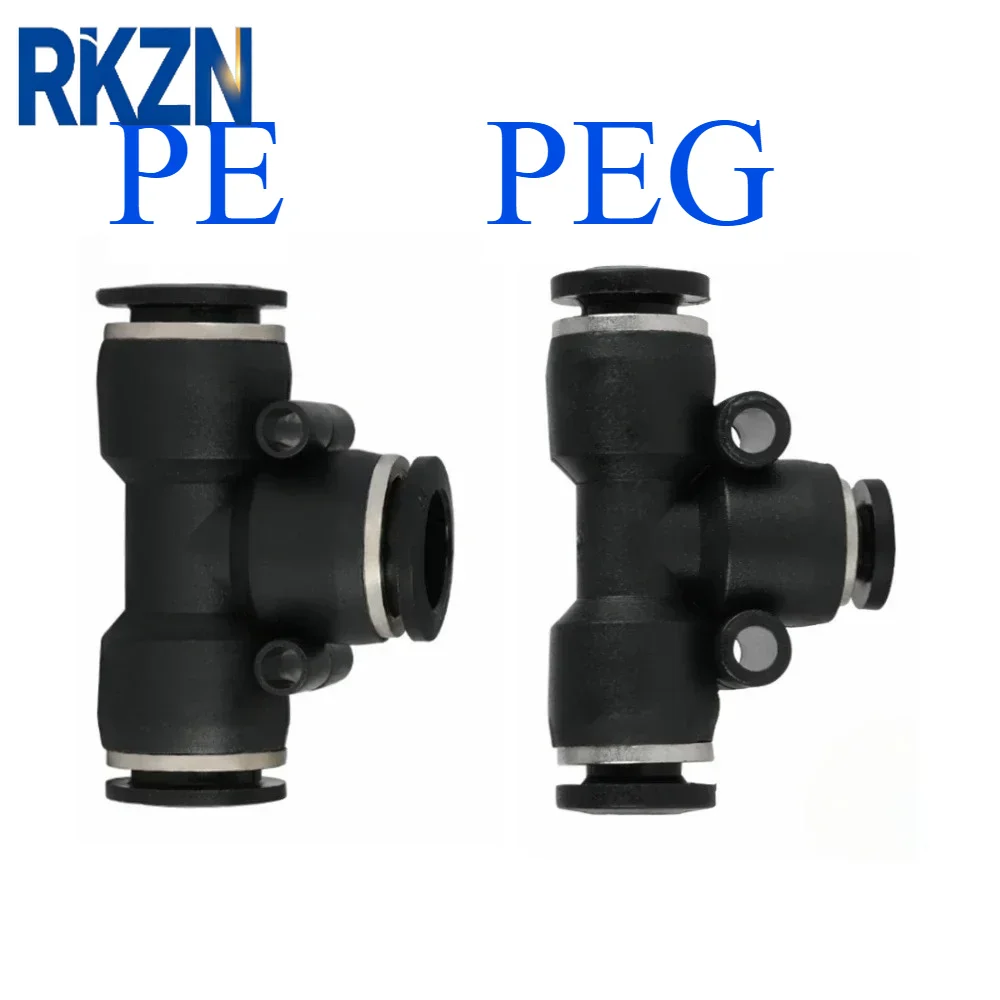 PE PEG T-Connector 3 Ways T-type Pneumatic Air Fitting, Quick Release Push To Connect,4 6 8 10 12 14 16mm OD Tube Compressed Air