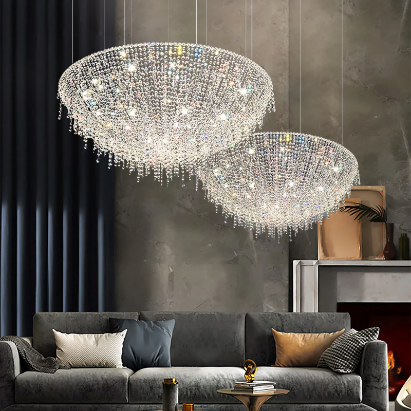 Luxury Crystal Bead LED Chandeliers for Living Room Decor Hanging Lamps for Ceiling Modern Desinger Home Lighting Chrome Lustre