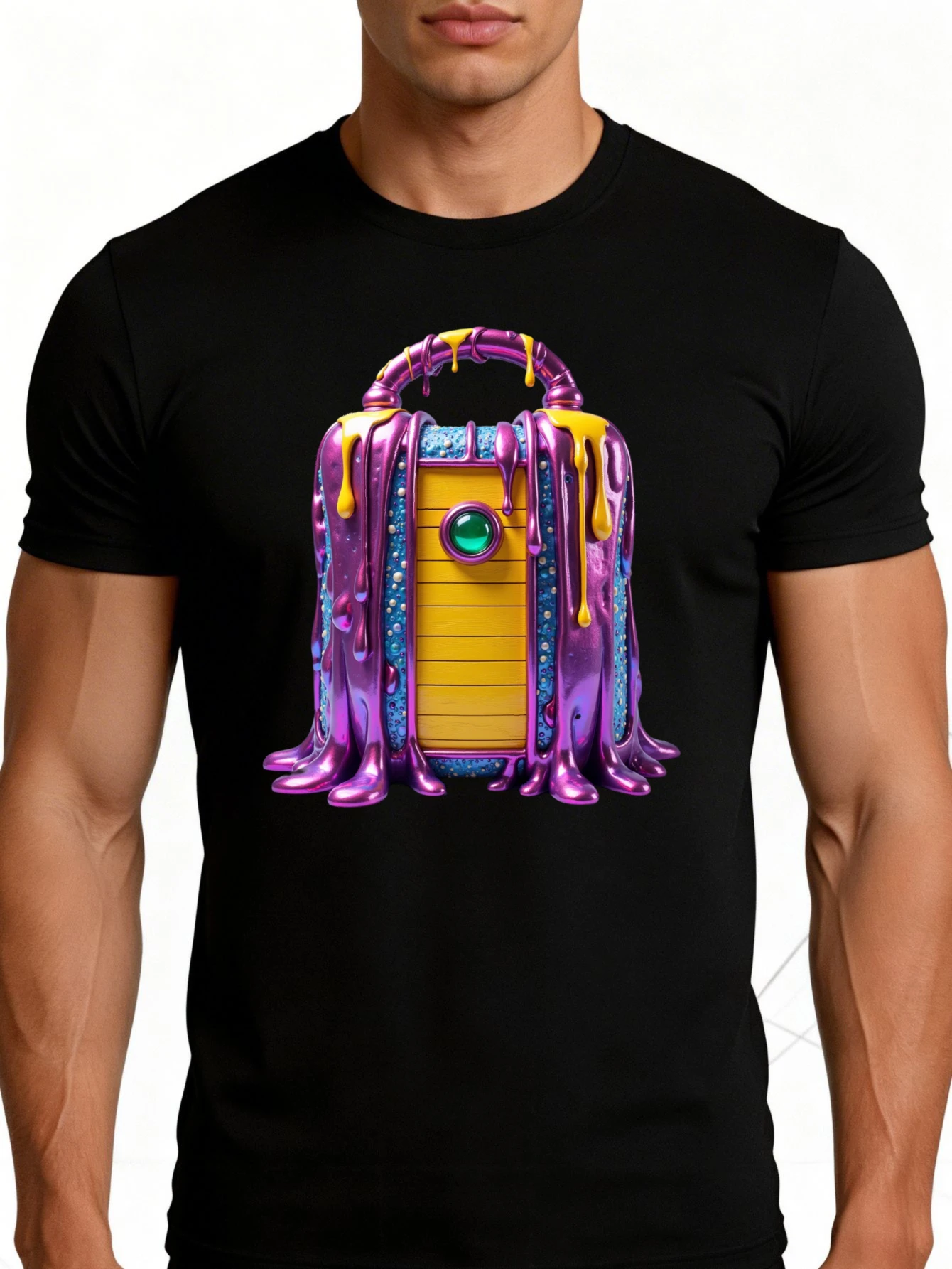Men's Graphic T-Shirt - Breathable, Soft, Lightweight - Colorful Drip Lock Design - Vintage Fun Pattern Casual Short Sleeve Summer Top, Gift for Him
