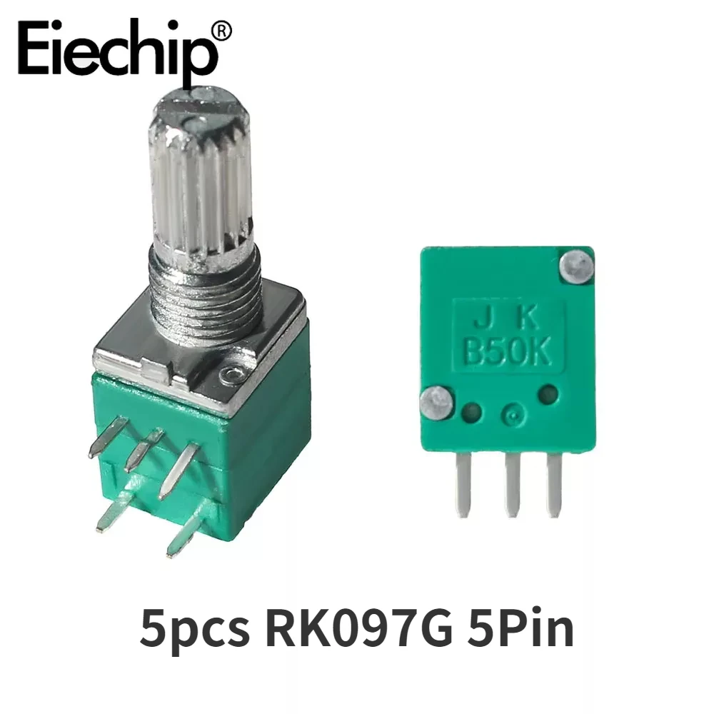 5PCS RK097G Volume Potentiometer Industrial Switches 5Pin 5K 20K 50K 100K Switch Audio Shaft 15mm Amplifier Sealing