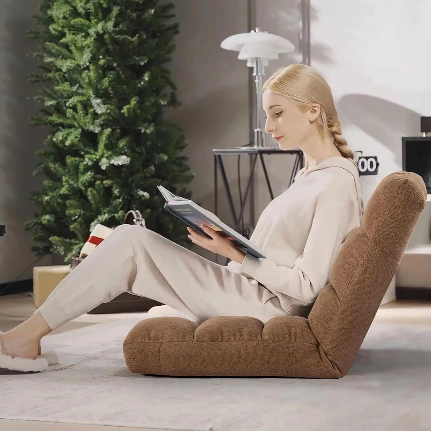 [شحن مجاني! ]كرسي أرضي مع دعم خلفي قابل للطي مع 6 أوضاع قابلة للتعديل، وسرير نوم مبطن، وكرسي ألعاب على الأرض،