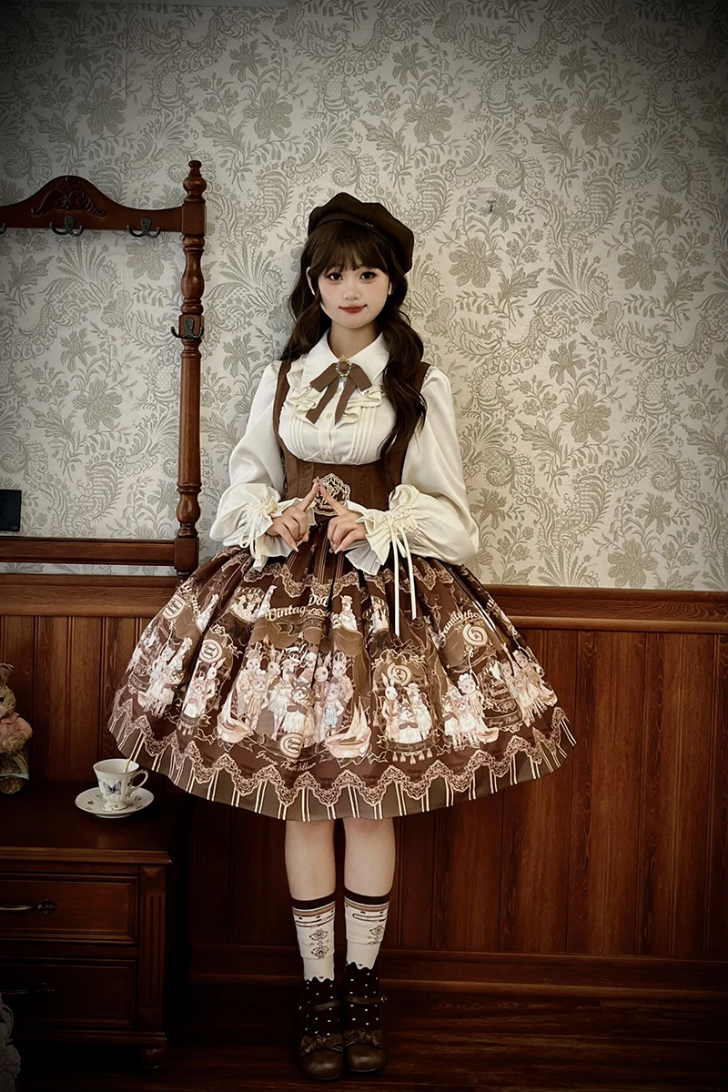 Imagem -06 - Vintage Lolita Doll House Dress Cintura Estampada Bordado Apoio ao Peito Jsk Dress por Alice Girl Pre-order