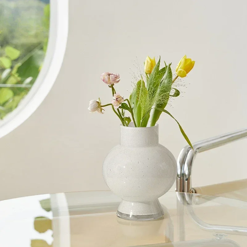 High Sense Medieval Simple Moonlight White Glass Vase Entrance Living Room Bedroom Dining Table Desktop Home Art Decoration